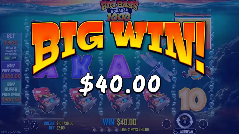 Big Bass Bonanza 1000 - spin 1758, final balance $101,730.60 at $2.00 stake - session end